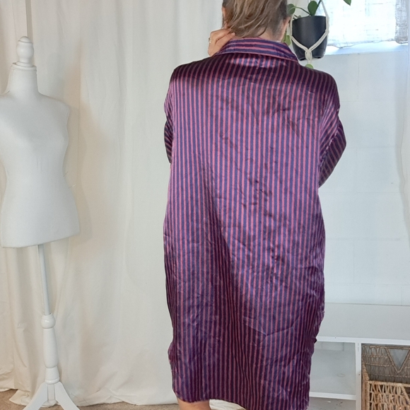 Vintage Secrecy silky striped oversized button front pajama shirt szL - Picture 7 of 14
